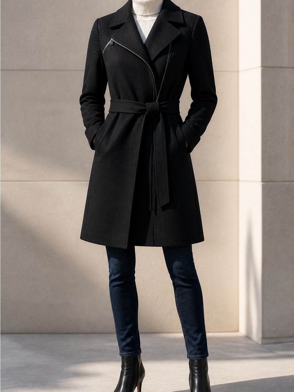Classic Black Belted Coat